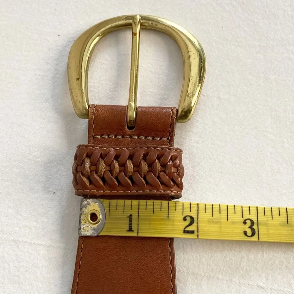 💎Lands End 506 Unisex Belt 32 Waist Woven Center Copper Brown Leather